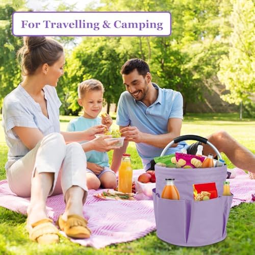 2Pcs 17L Collapsible Cleaning Supplies Caddy with Handle for Travel, Purple