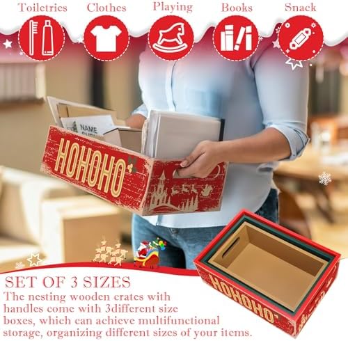 3 Pcs Christmas Wood Crate with Words Merry Christmas Believe
