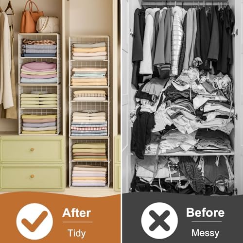 4-Tier Stackable Closet Organizers and Storage, Adjustable Dividers & Woo...