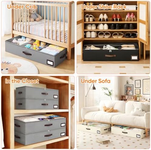 OIAHOMY 2 Pack 53L Under Bed Storage with Adjustable Dividers, 6" Low Pr...
