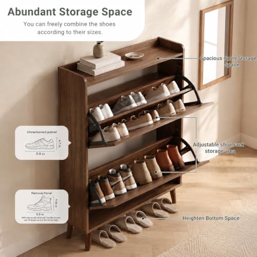 Seang 31.5" Shoe Storage Cabinet for Entryway with 2 Flip Drawers, Walnut