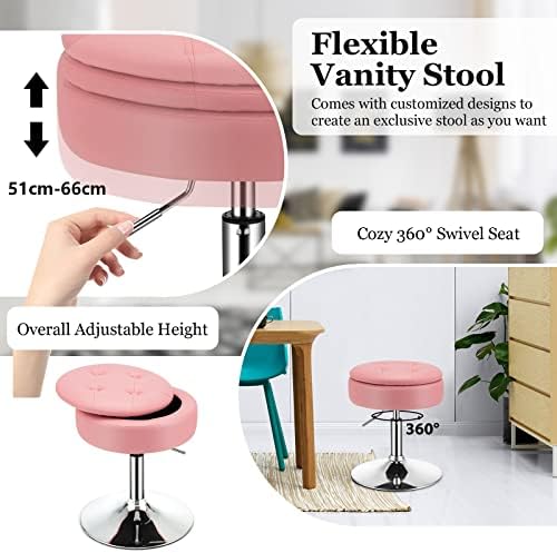 GIANTEX Adjustable Swivel Vanity Stool Set of 3, 360° Swivel 20"-26"...