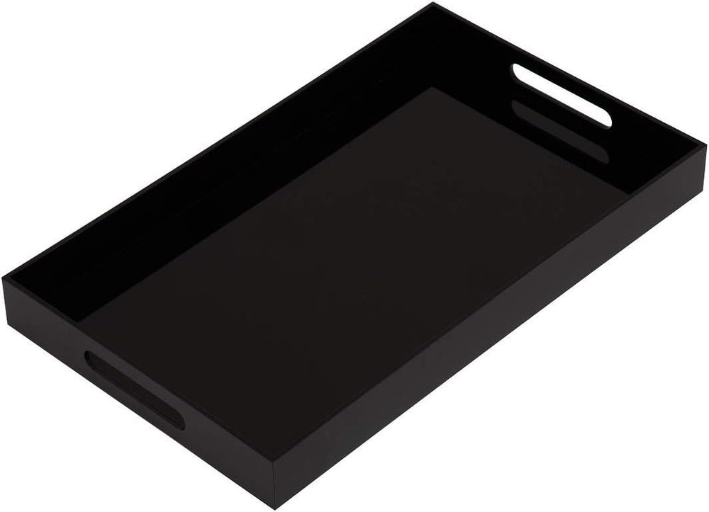 Glossy Black Sturdy Acrylic Serving Tray with Handles-12x20Inch-Serving Coffe...