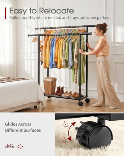 Sakugi Double Rods Clothes Rack - Metal Clothing Rack with Fixed Double Rods,...