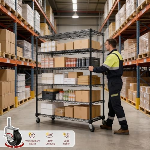 REIBII 5 Tier Storage Shelves, 1653LBS Heavy Duty&Silent Wheels for Garage