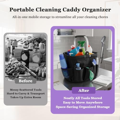 2026 Updated 24L Cleaning Caddy with Handle,10 Pocket Cleaning Basket,Black
