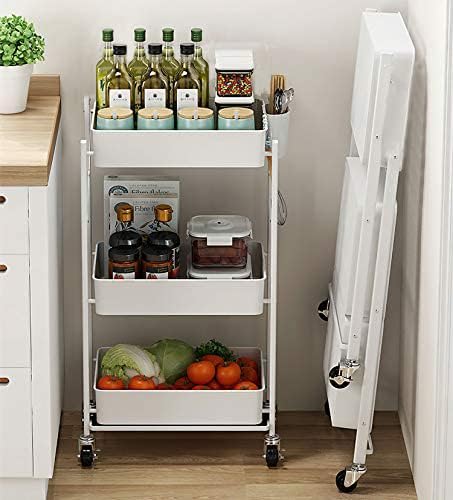 Foldable Rolling Cart 3-Tier Small Foldable Utility Storage Cart Multifunctio...