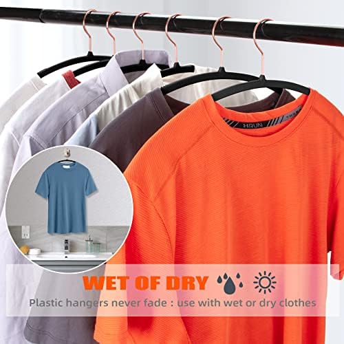 OIKA 50 Pack No-Bump Plastic Clothes Hangers, Black, Non-Slip, Space-Saving