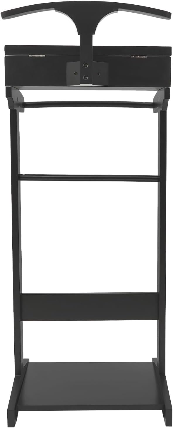Wood Mens Valet Stand With Shoe Shelf, Coat Hanger and Hat Rack - Freestandin...