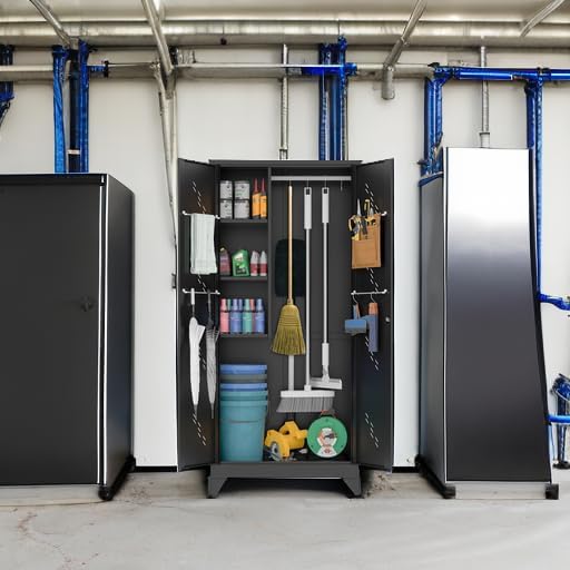 75" Metal Storage Cabinet with Lockable Doors,Utility Closet,Black