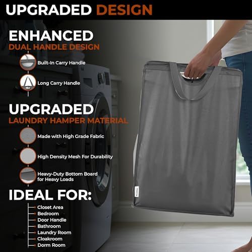 ALCOVA 2 Pack Hanging Laundry Hamper, 59L Over the Door Laundry Bag, Grey
