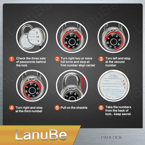 LanuBe Lock Standard Dial Combination Padlock 60 Pack Wide 2-in Blue Dial