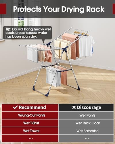 Sakugi Clothes Drying Rack, 55.5" Adjustable Wings, Foldable Design