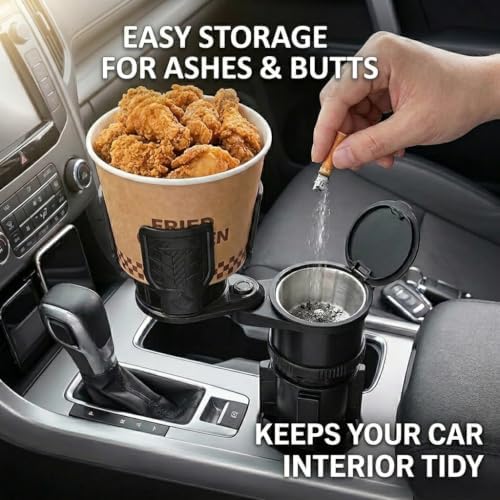 3 in 1 Car Cup Holder Expander with Removable Automotive Ashtray, Adjustable ...