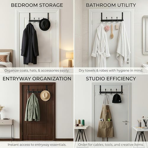 Over The Door Hooks,Coat Rack for Hanging Clothes Hat Towel (Heavy Duty Black...