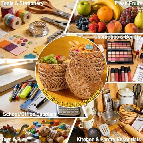10 Pack Plastic Oval Basket, 10"x7.5"x4" Wicker Bread Basket B...