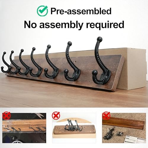 WEBI Rustic Coat Rack Wall Mount,30" Long 7 Cast Iron Coat Hooks Wall Mo...