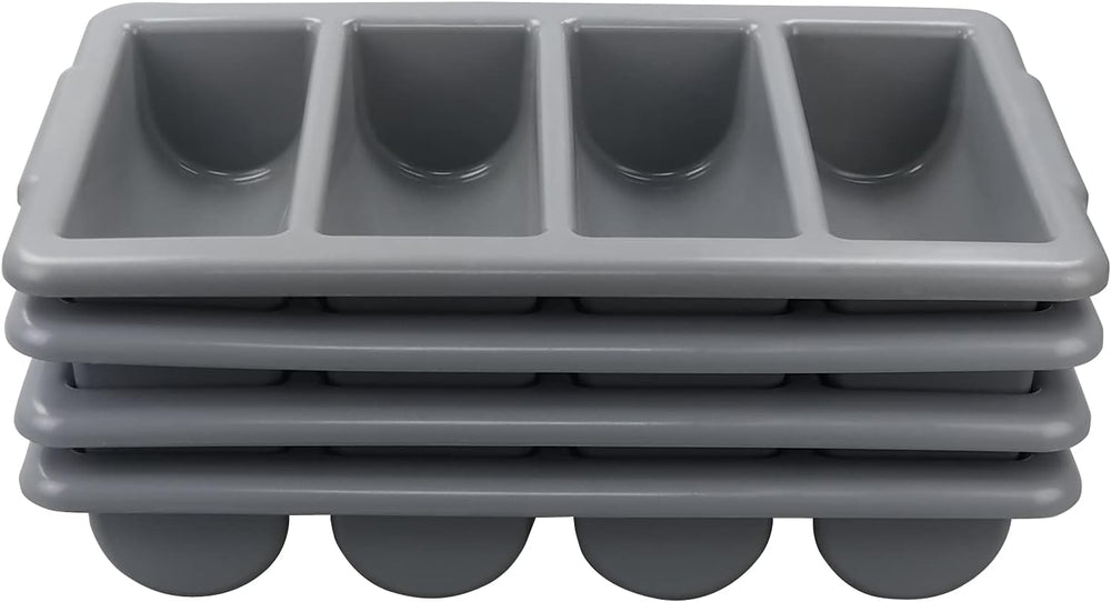 Begale 4-Pack Commercial Cutlery Bin, 4-Compartment Cutlery Bin, Gray