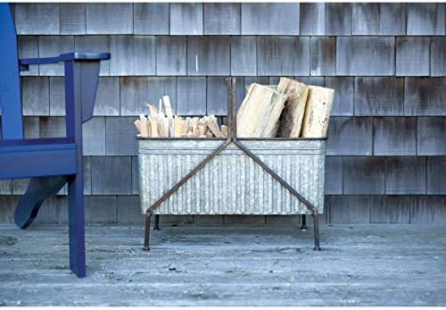 Creative Co-Op Galvanized Metal Storage Bucket on Stand with Handle, Distress...