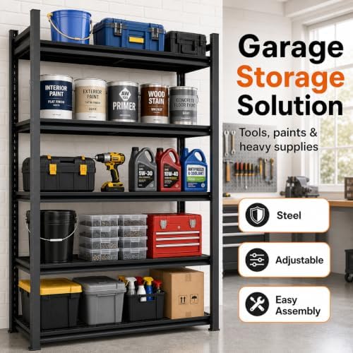 63" H Garage Shelving, Heavy Duty Storage Shelves, Garage Storage Shelve...