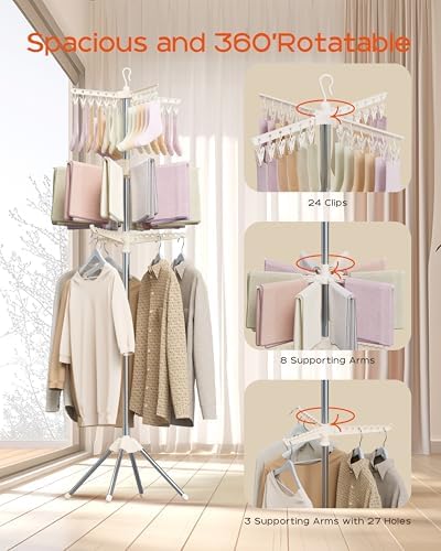 CASAMAYA Clothes Drying Rack Foldable, 79.5 inch 3 Tier Laundry Drying Rack w...