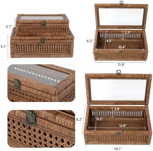 DECOR4SEASON Set of 2 Rattan and Cane Stacking Boxes,Brown,12"&14"