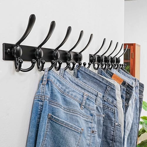 Dseap Coat Rack Wall Mount, Heavy Duty 12-Gauge Base vs Flimsy 1mm, Double-Th...