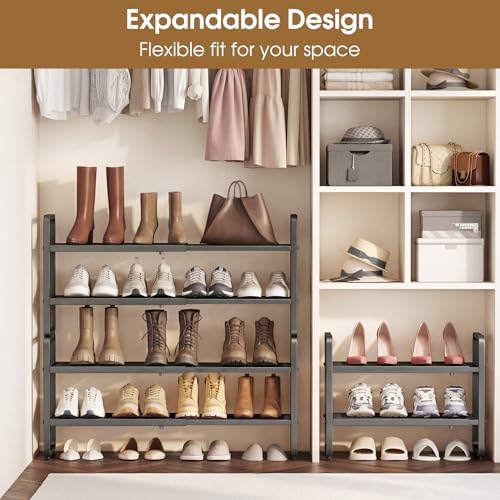 SAYZH Expandable Shoe Rack for Closet, Adjustable Metal Shoe Organizer with S...