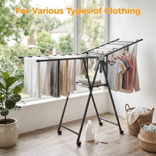 Foldable Standing Clothes Rack, 2-Tier Drying Hanger, for 20+ Pcs