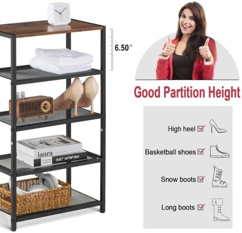 5 Tier Narrow Shoe Rack with Wood Top, Metal Shoe Organizer