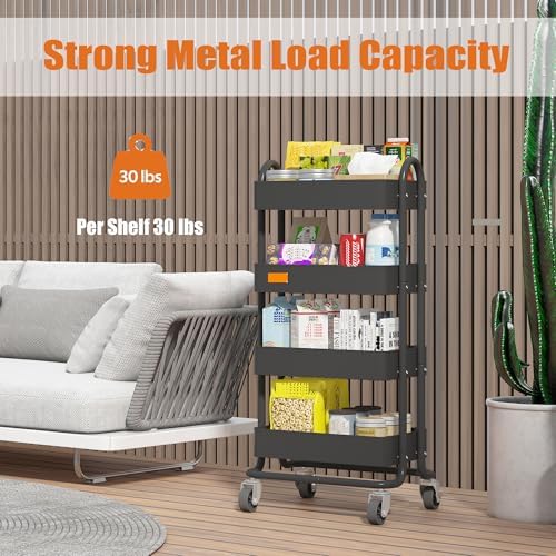 4-Tier Metal Rolling Cart with Wheels,4 Tier Utility Cart with Wheels for Off...