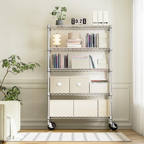 IZEUK 5-Tier Storage Shelving Unit with Wheels, Adjustable Heavy Duty Steel W...