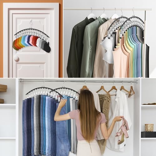 6 Pack Legging Organizer for Closet Hanging, Pants Hangers with Clips Metal