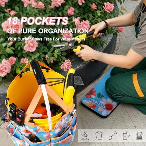 KUNN 5 Gallon Garden Bucket Tool Organizer & Kneeling Pad Set, 18-Pocket ...