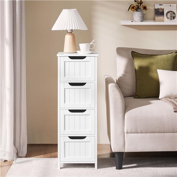 Yaheetech Bathroom Storage Cabinet, 12" W Slim 4-Drawer Design, White