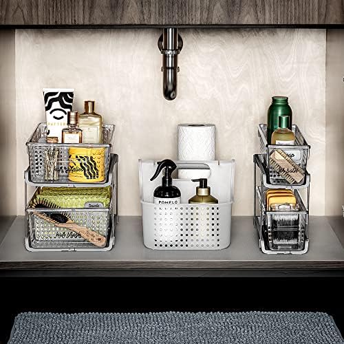 Madesmart Mini 2-Tier Plastic Multipurpose Organizer with Divided Slide-Out S...