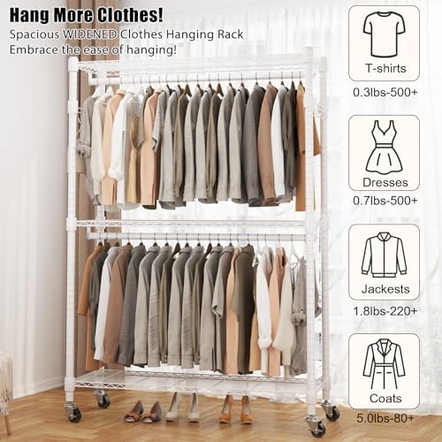 BATHWA Clothes Racks for Hanging Clothes, 25 mm tube Heavy Duty 47.3" W ...