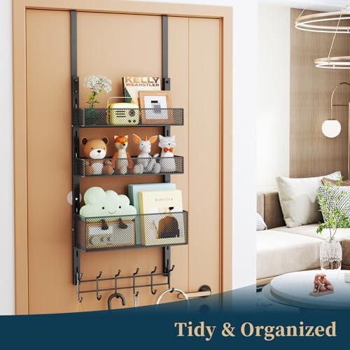 Consumest Over The Door Hooks Organizer - 4 Tier Door Coat Rack with 3 Basket...