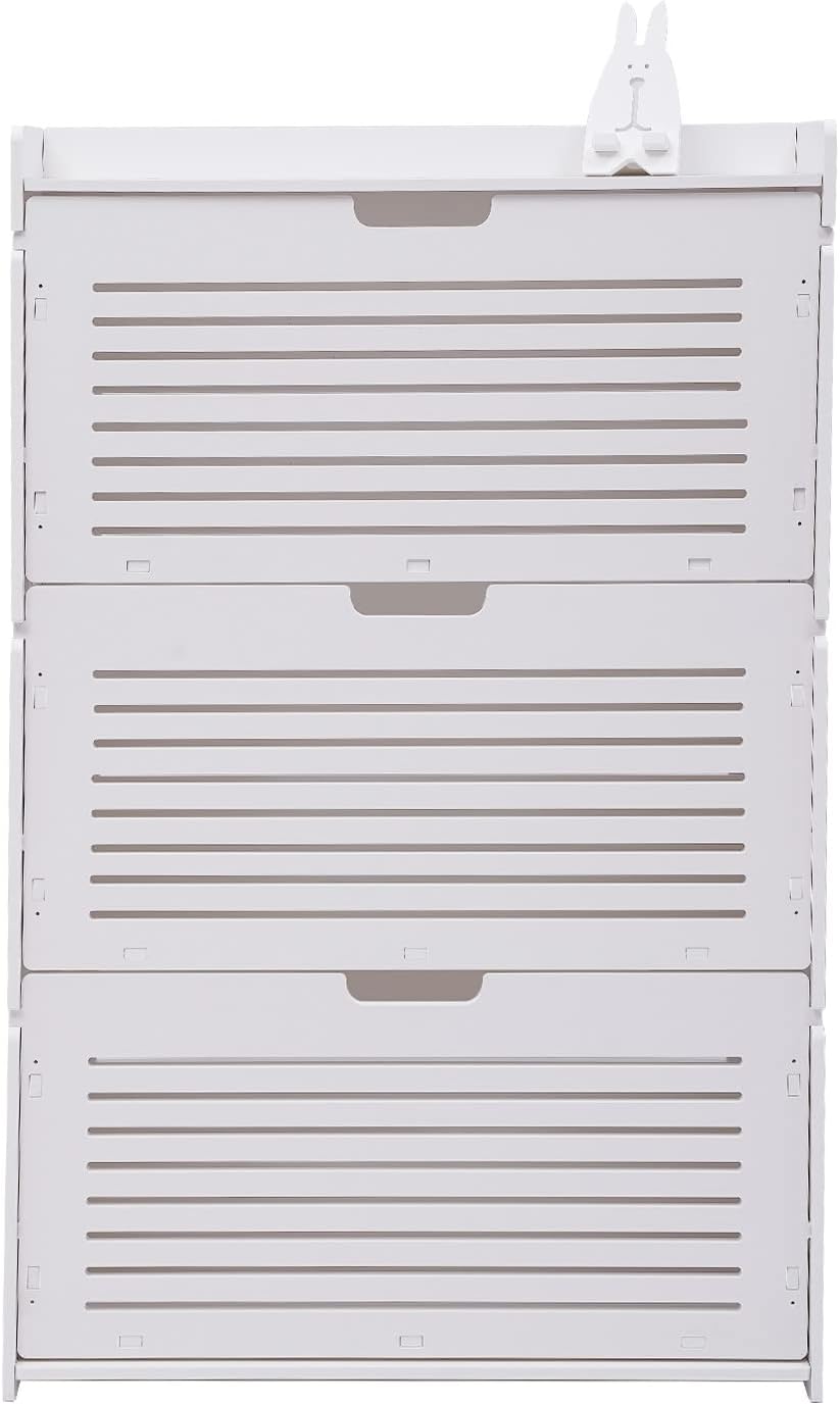 DYRABREST Ultra-Thin Narrow Shoe Cabinet with 3 Flip Drawers,White