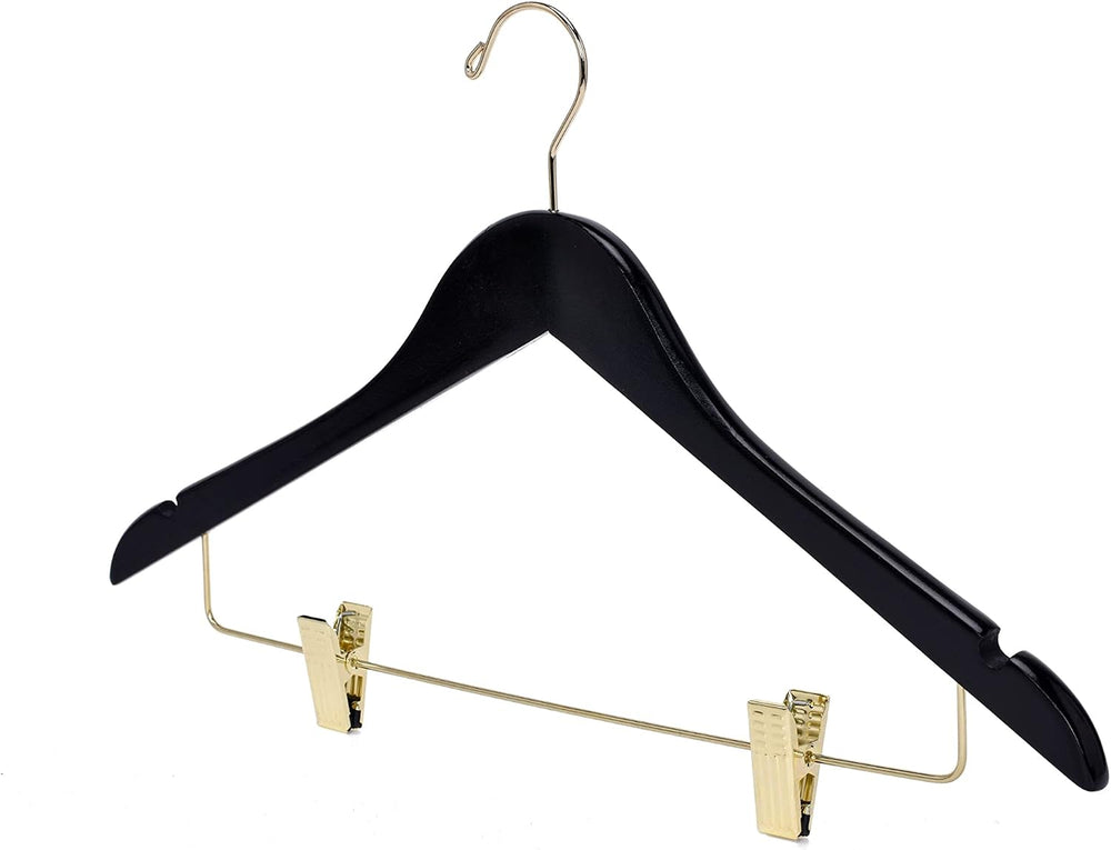 Quality Black Wooden Skirt Hangers with Clips, 20-Pack Smooth Solid Wood Pant...