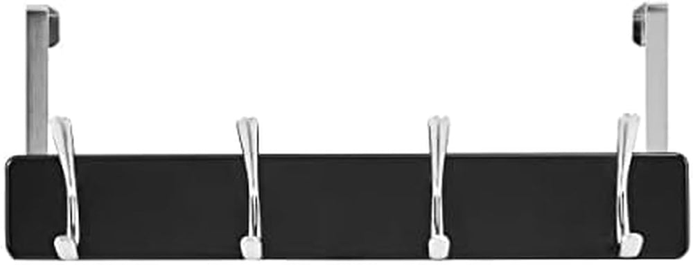 MELANNCO 18 x 6 Inch Black MDF Over-the-Door Coat Hook Rack with 4 Hooks