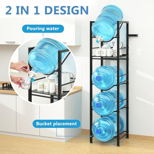Eocnrhe 2-In-1 5 Gallon Water Jug Holder, 5 Tier Water Jug Stand Holder with ...