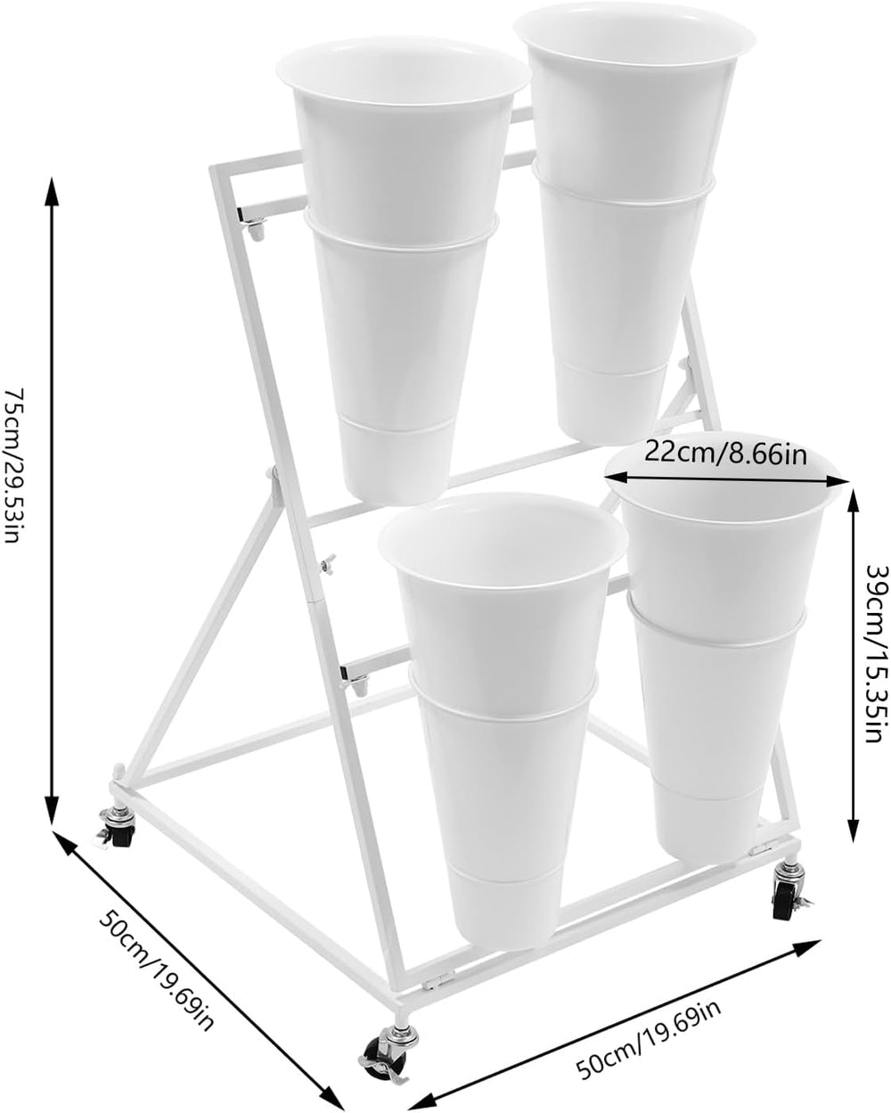 Flower Display Stand with 6 Buckets, Movable Plant Display Stand on Wheels fo...
