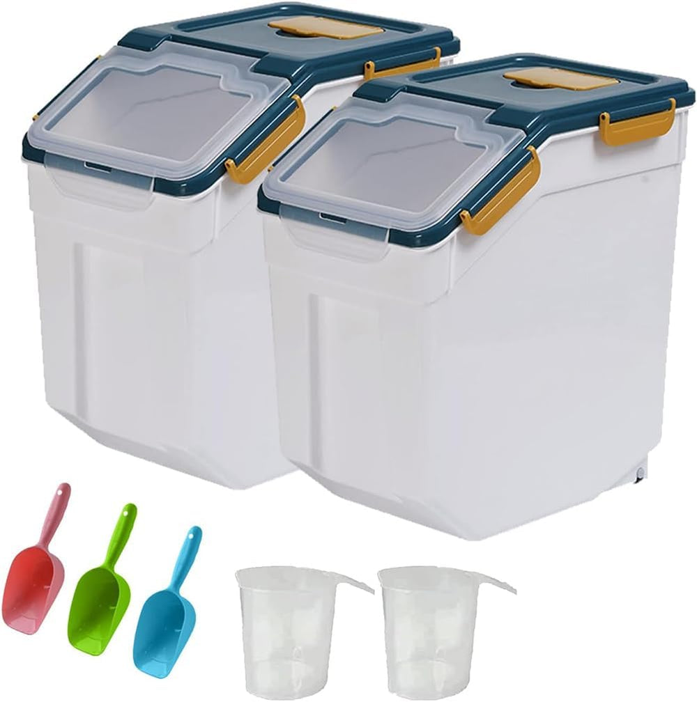 25LB Large Flour Storage Container Bin ,2 Pack Airtight Plastic with Wheels S...