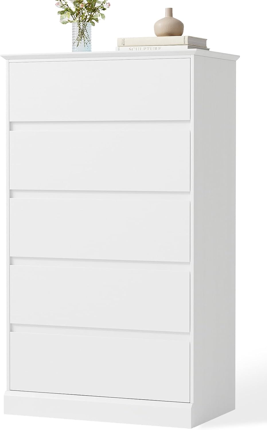 Dresser for Bedroom, Modern Tall White 5 Drawer Dresser, Modern Wood Chest of...