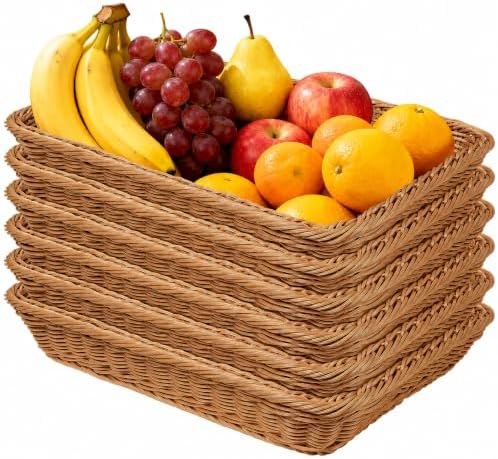 6 Pack 15.8 Inch Wicker Bread Baskets for Serving, Large Rectangle Woven Ratt...