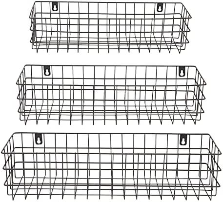 Farmlyn Creek Wall Storage Basket Organizer - Black Metal 3-Piece Set (Small,...