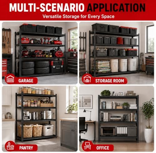Garage Shelving, 1800 LBS Heavy Duty Metal Storage Shelves, 3-Tier Adjustable...