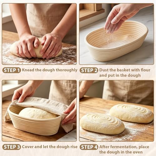 12 Pack Banneton Bread Proofing Basket 10 Inch Oval Rattan Banneton Baskets w...