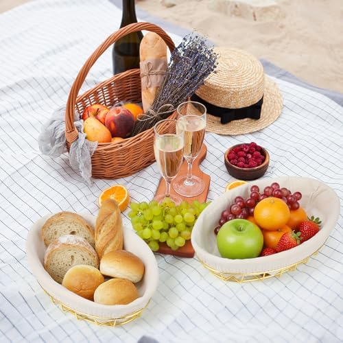 6 Pack Oval Metal Wire Baskets with Liner Cloth for Table Serving 9.5 x 6.2 x...